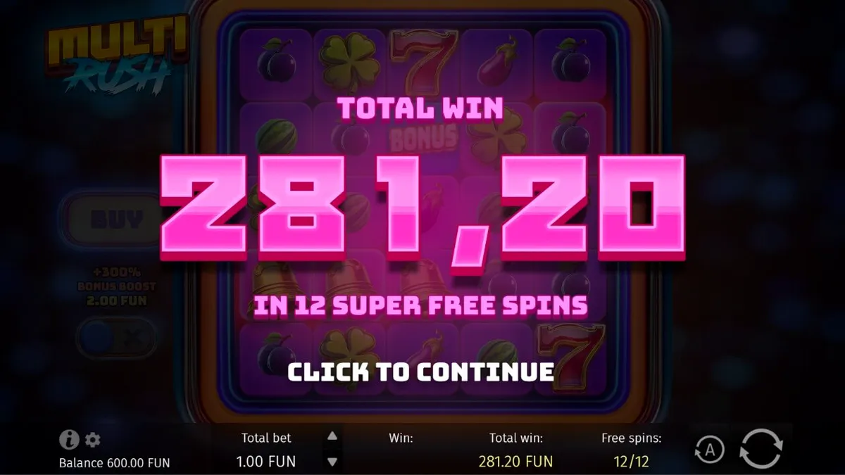 Multi Rush slot game neon fruit symbols